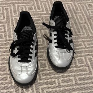 Adidas Metallic Silver and Black Samba PUIG